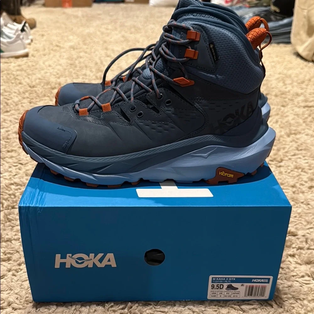 NIB Hoka One Men's Navy and Orange Boots M Kaha 2 GTX Hiking Shoes - Picture 1 of 7